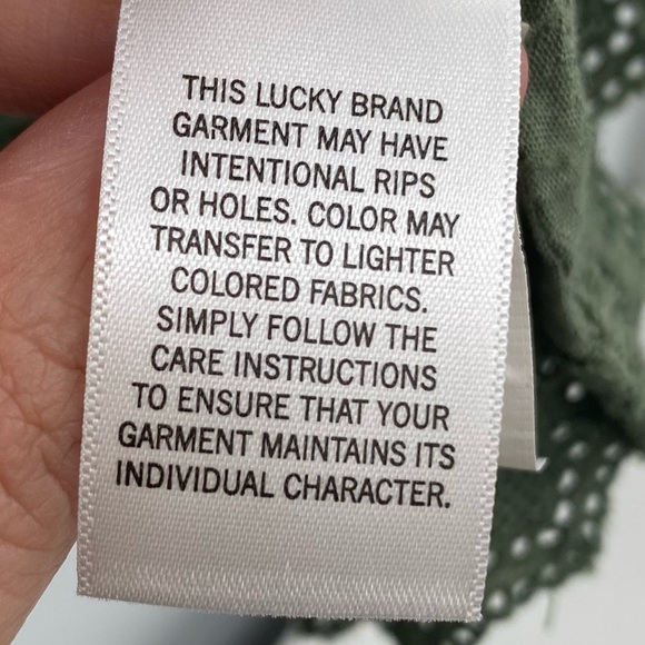 LUCKY BRAND I Top Blouse Eyelet Olive Green Medium - Picture 9 of 16